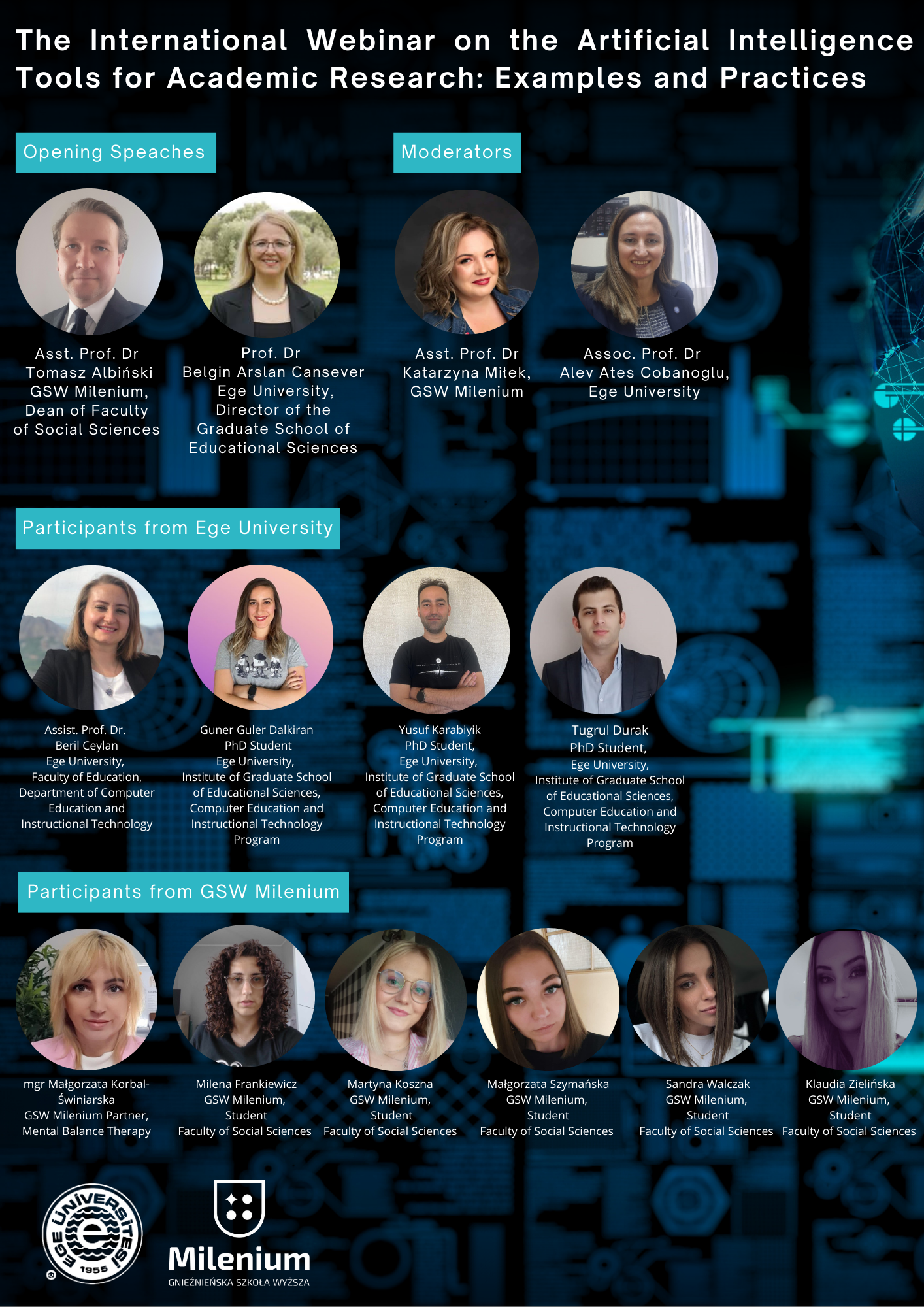 Zapraszamy na międzynarodowy webinar: The International Webinar on The Artificial Intelligence Tools for Academic Research: Examples and Practices spikers
