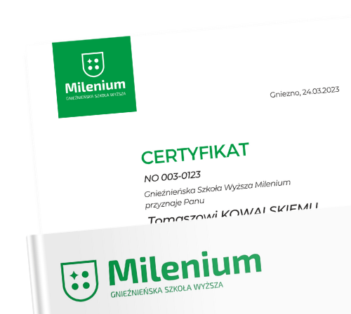 certyfikat z przedmiotu na studiach GSW Milenium